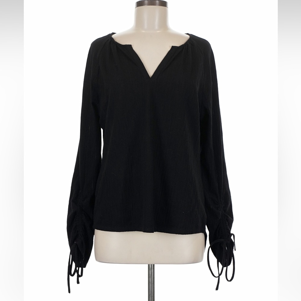 Lucky Brand Black Boho Tunic Tie Sleeves Summer Pullover Beach Breezy Size M